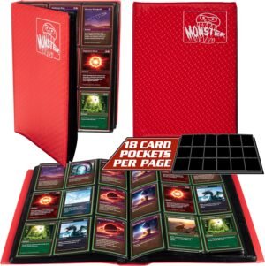 Monster - Álbum de tarjetas coleccionables de 9 bolsillos, carpeta roja Holofoil